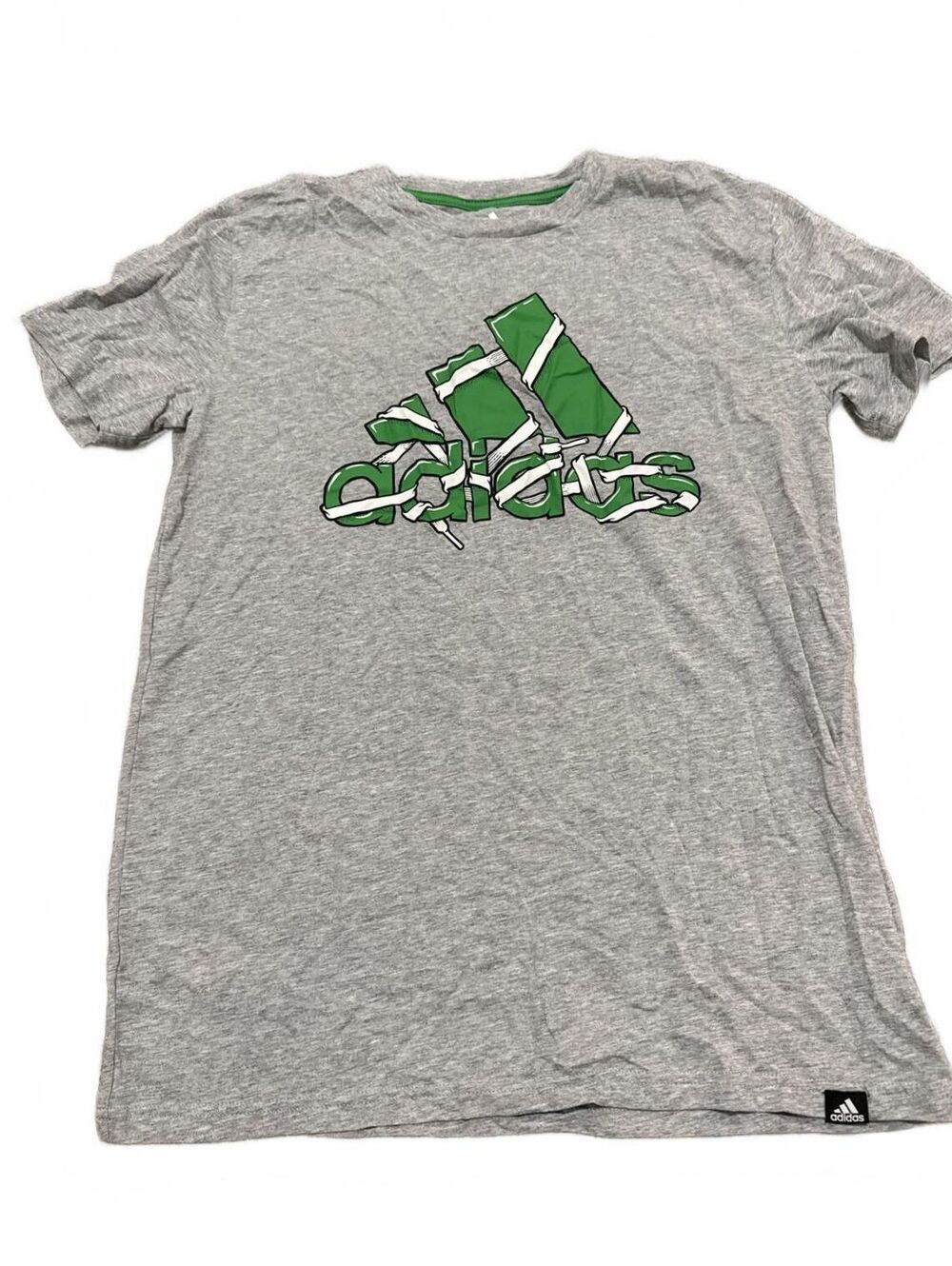 Adidas Gray T Shirt with Green Logo - Boys XL